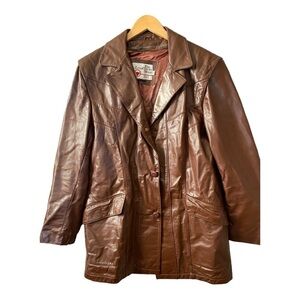 Vintage 1970  Men’s Genuine Leather Brown leather Coat Size 42  in Excellent…